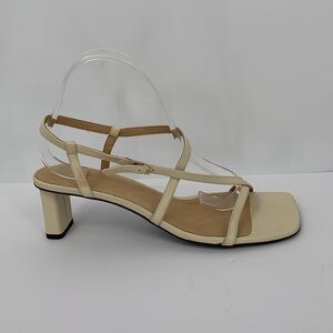 Frame Le Braxton strappy sandals shoe heel cream leather sculptural heel 10